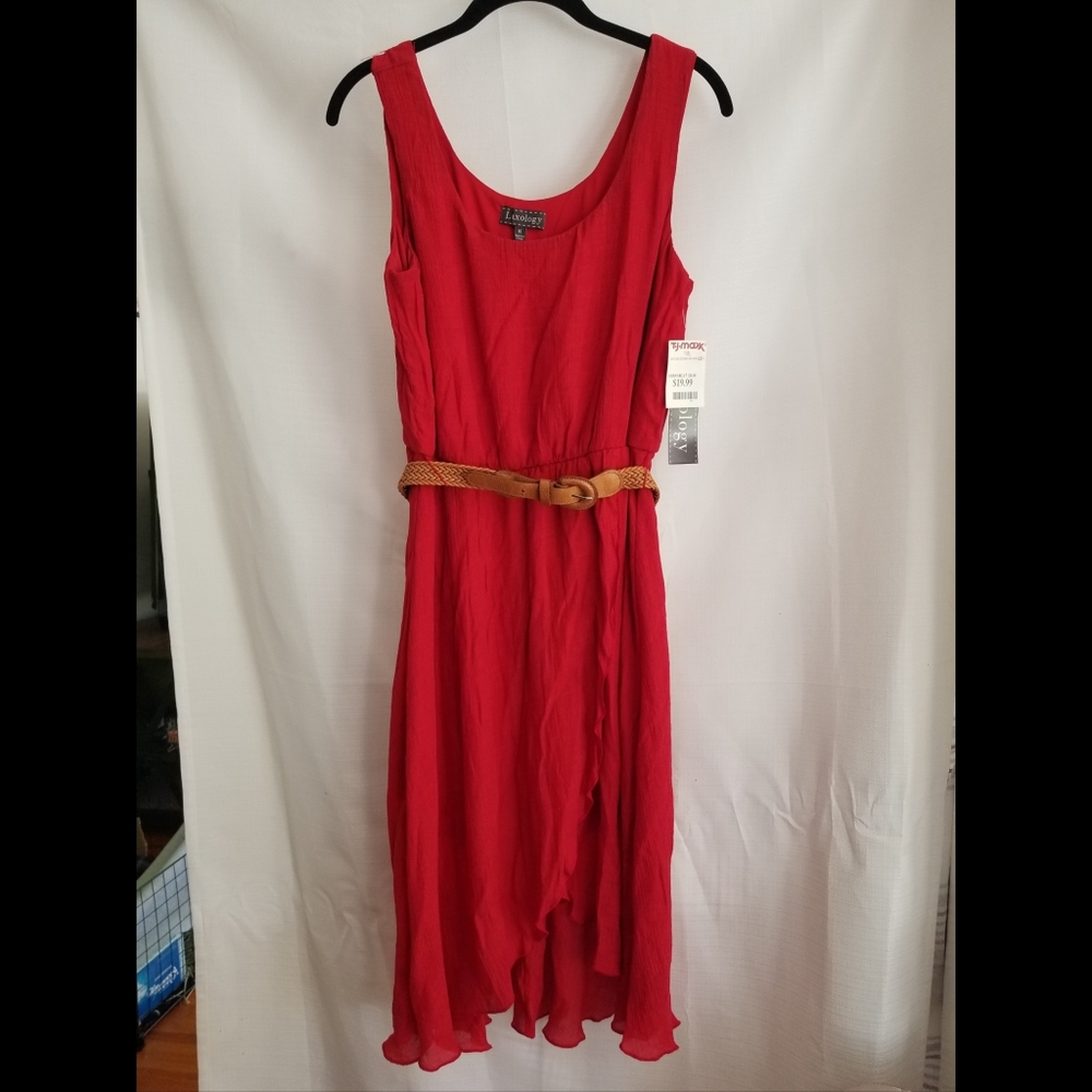 Flowy Red Tank Top Dress with Belt